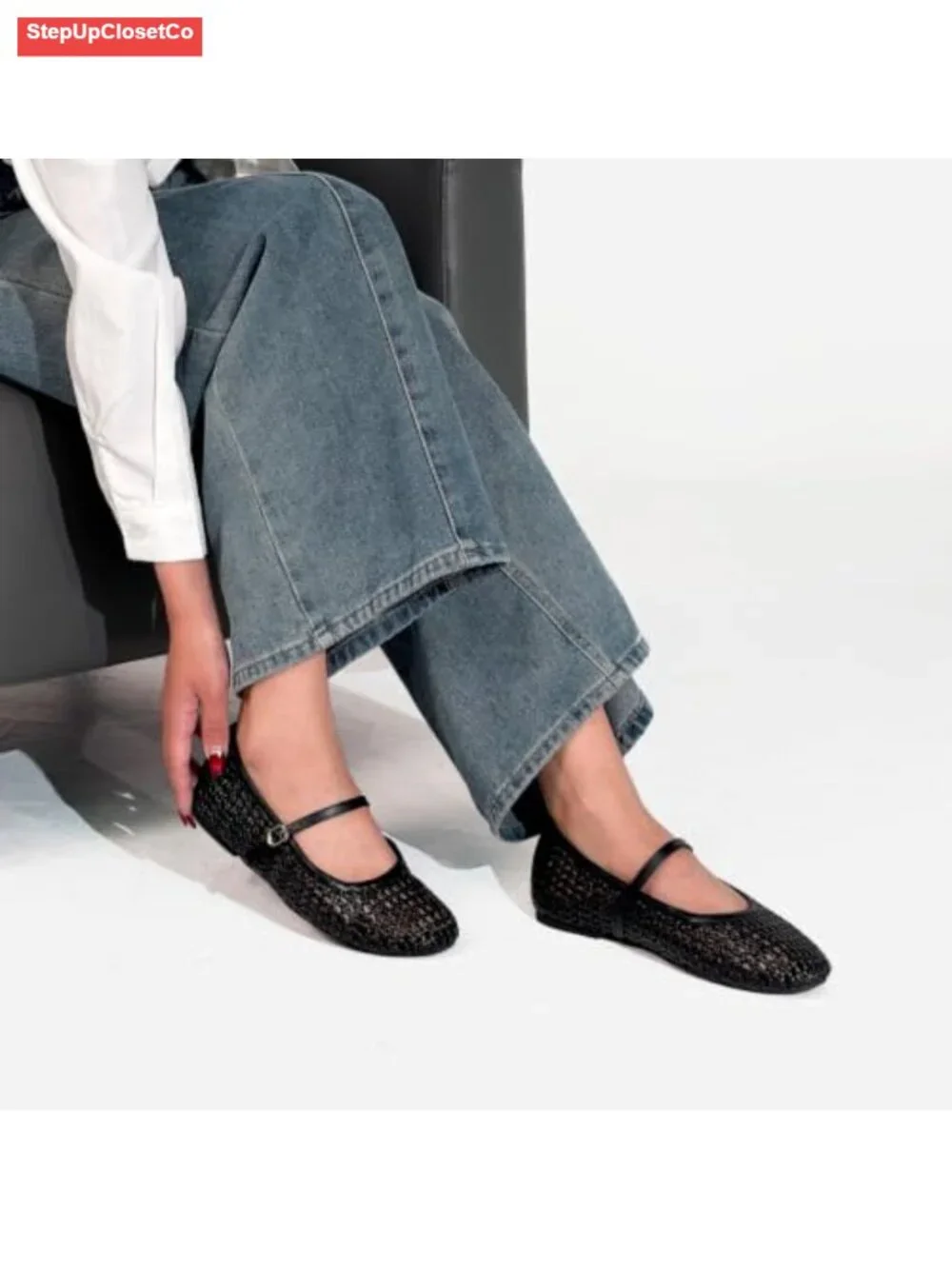 Woven Ballet Flats Mary Jane Shoes for Women Comfortable Dressy Adjustable